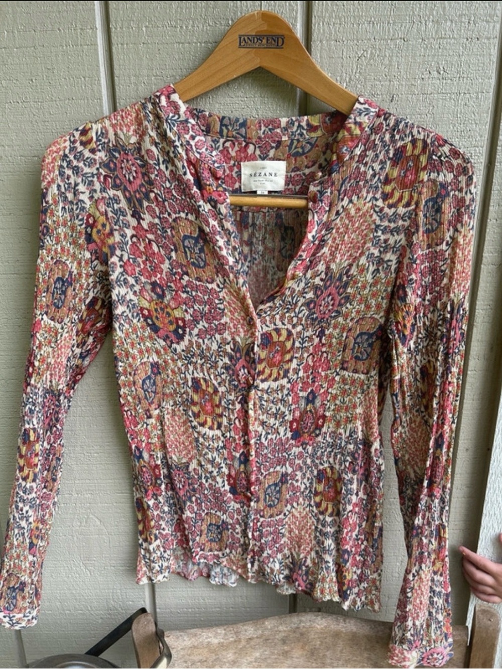 Sezane Floral-Print Long-Sleeve Blouse
